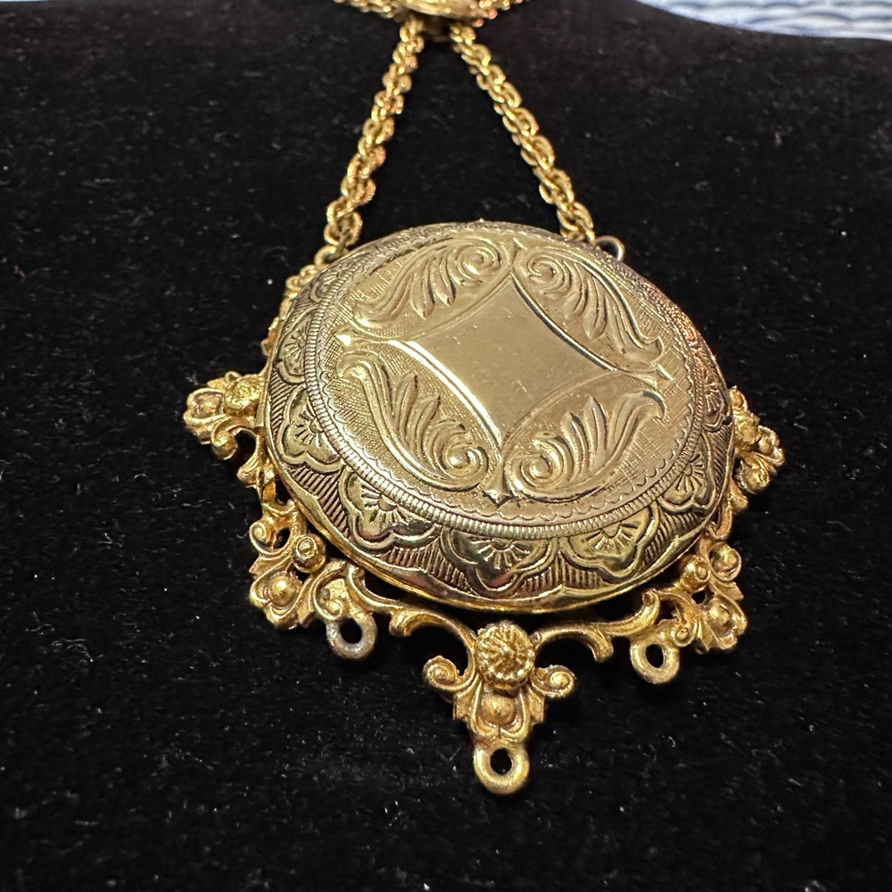 3- FLORENZA Vtge. FILIGREE XL slide LOCKET VICTORIAN REVIVAL SIGNED 24” chain - Picture 2 of 14